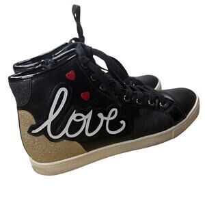 Aldo Black & Gold Love Real High Top Sneakers Women’s Size 9